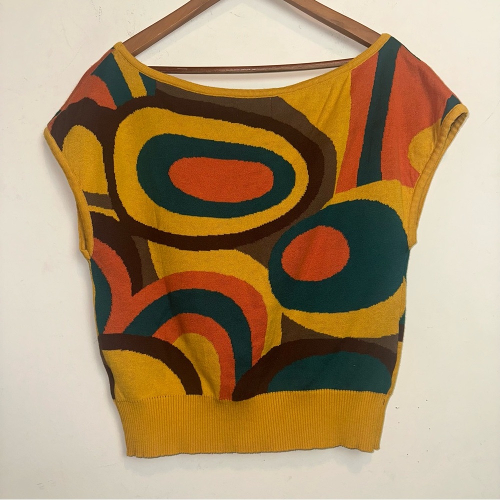 OXKNIT Womens Med Floral Jacquard  Slant Shoulder Sweater Geometric Disco Y2K - Picture 5 of 9